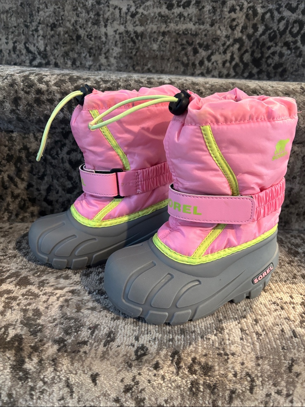 Sorel Pink and Neon Trim Kids Snow Boots